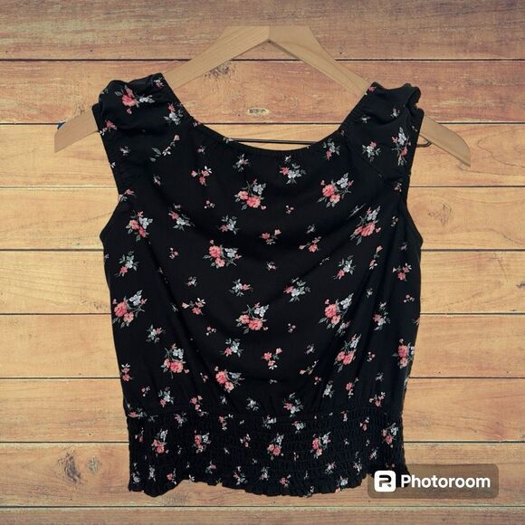 Abercrombie Kids Girls Top Black With Flowers SZ 11/12 EUC - Picture 2 of 3